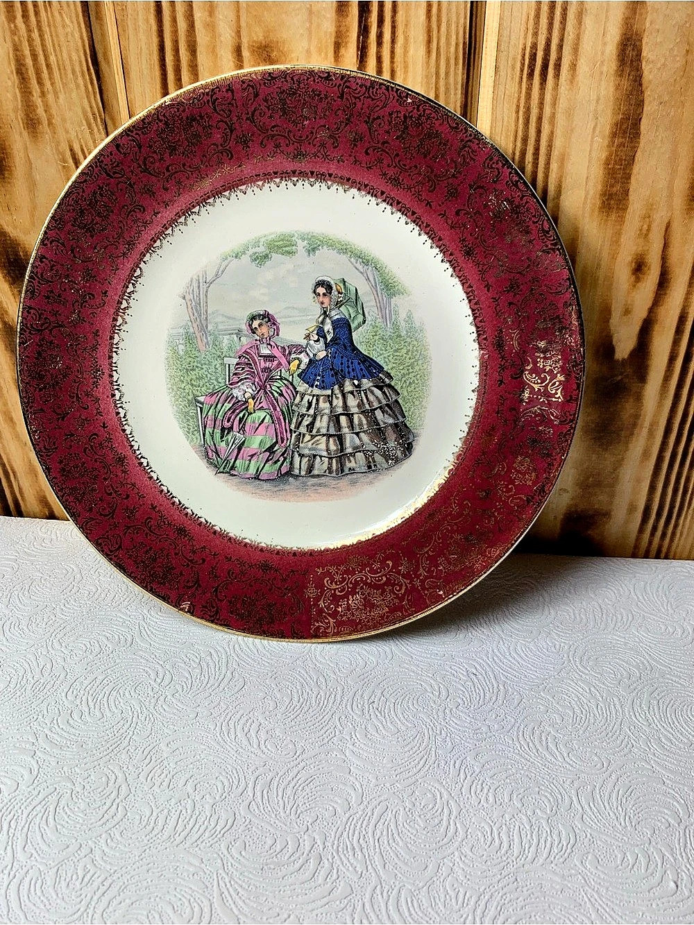 Salem China Imperial Victorian Ladies Burgundy Gold Decorative Plate 10.5”